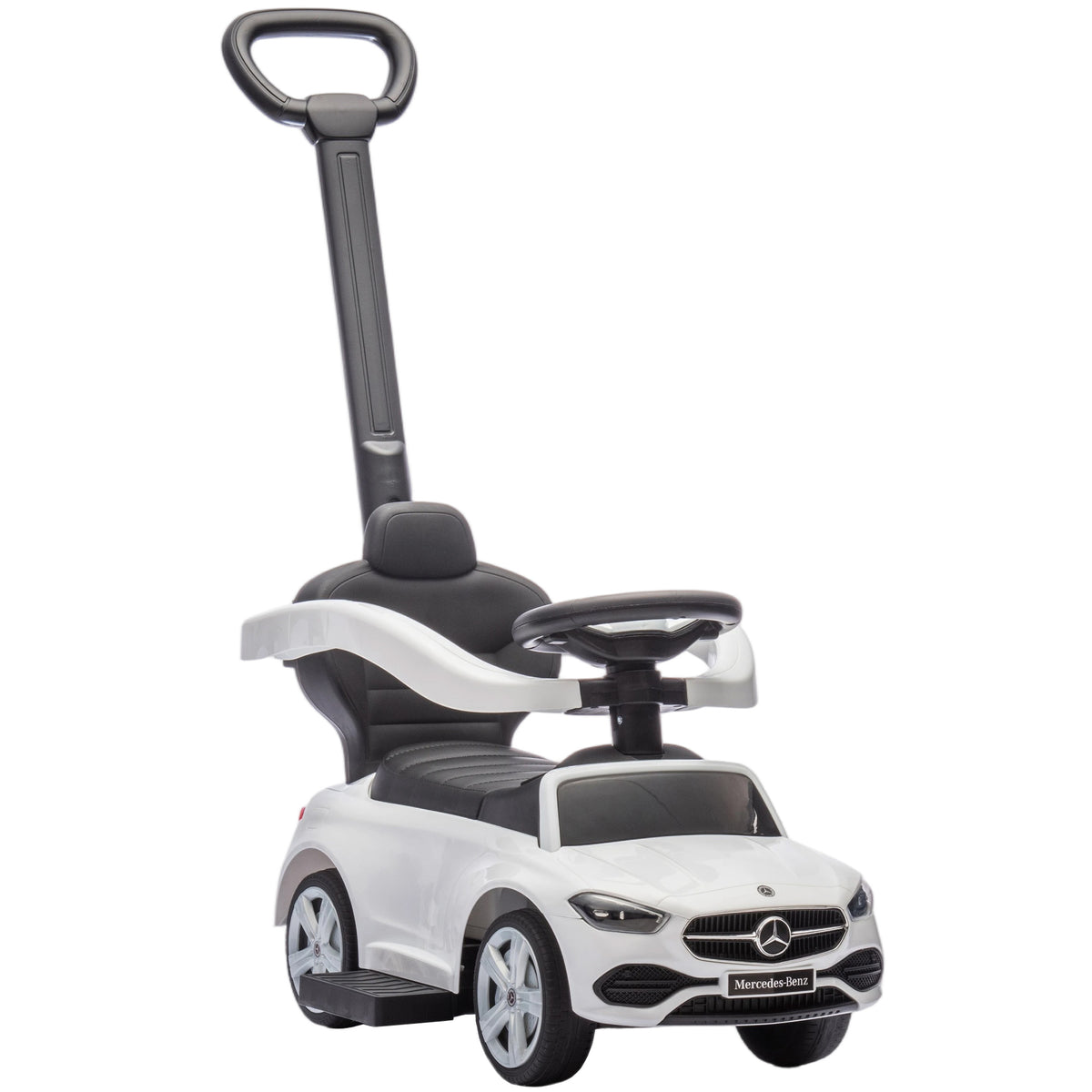 Porteur Enfants Mercedes-Benz sous Licence, Porteur Voiture à Pousser avec Poignée Amovible, 91 x 40 x 83 cm, Blanc-0