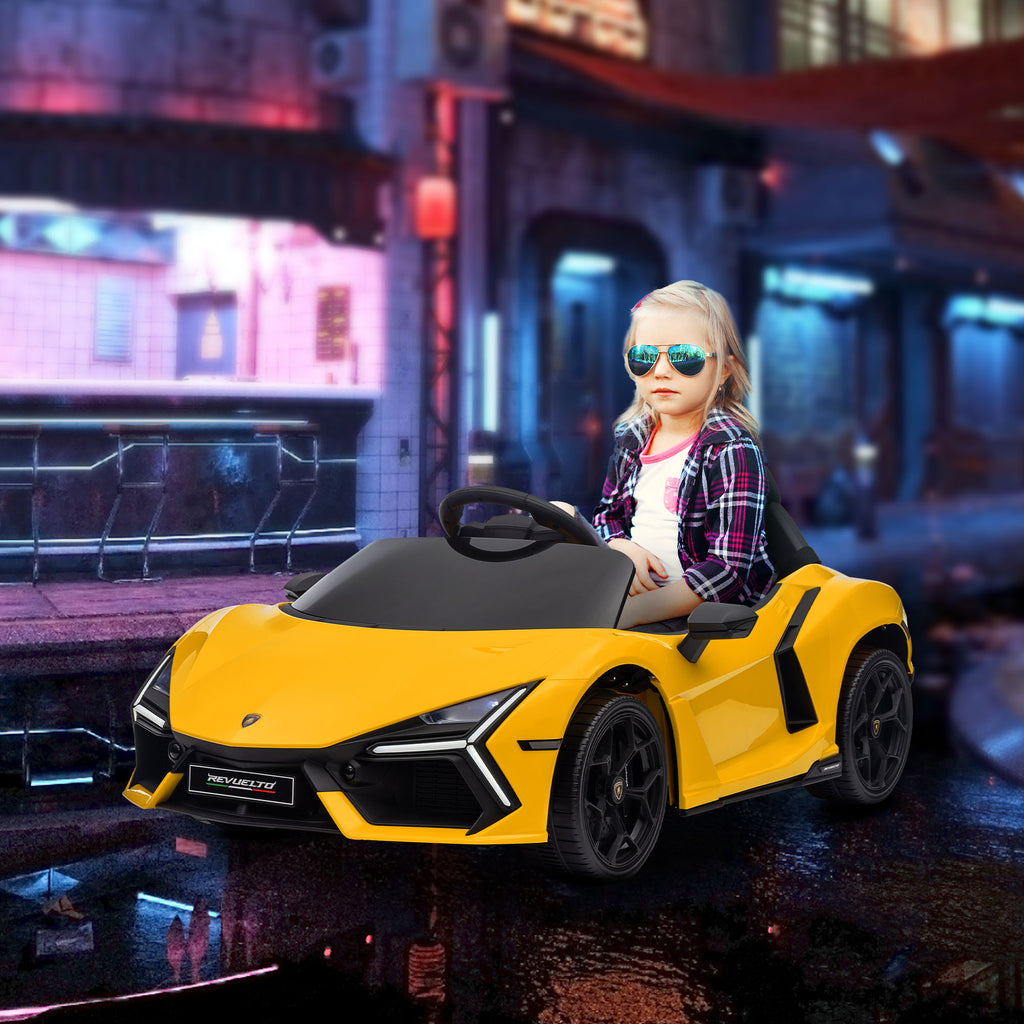 Voiture électrique 12V sous licence Lamborghini Revue véhicule électrique télécommande vitesse 3-5 km/h 3-5 ans jaune-1