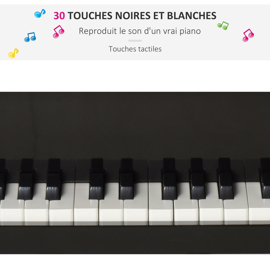Piano à queue enfant en bois Piano enfant clavier de piano 30 touches - tabouret et pupitre inlus - Instrument de Musique - MDF noir-4