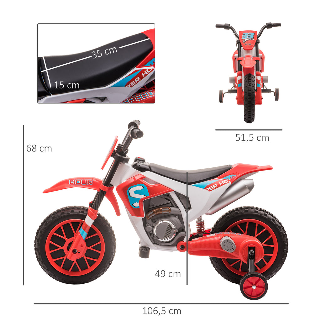 Moto Cross électrique Enfant 3 à 6 Ans 12 V 3-8 Km/h avec roulettes latérales Amovibles 106,5x51,5x68cm Rouge-2