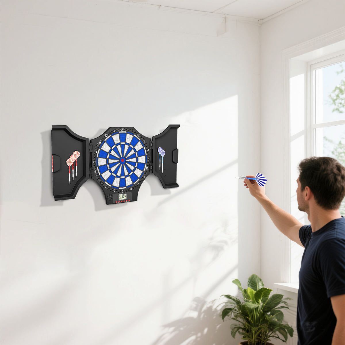 Cible de Fléchettes Électronique Refermable, 2 Portes, 31 Jeux, jusqu'à 8 Joueurs, Affichage LCD, Haut-Parleur, Noir-7