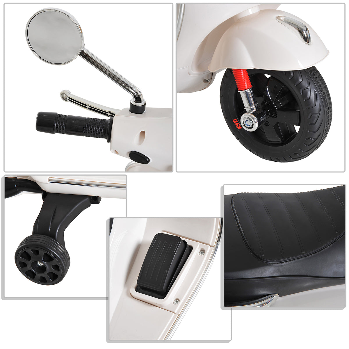 Vespa Scooter Moto électrique Enfants 6 V dim. 102L x 51l x 76H cm Musique MP3 Port USB klaxon Phare feu AR Blanc-8