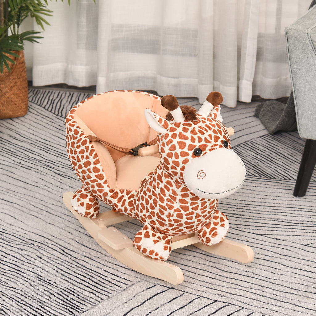 Jouet à Bascule modèle girafon Ceinture de sécurité Fonction Musicale 32 Pistes pour Enfant 18+Mois Marron Beige-9