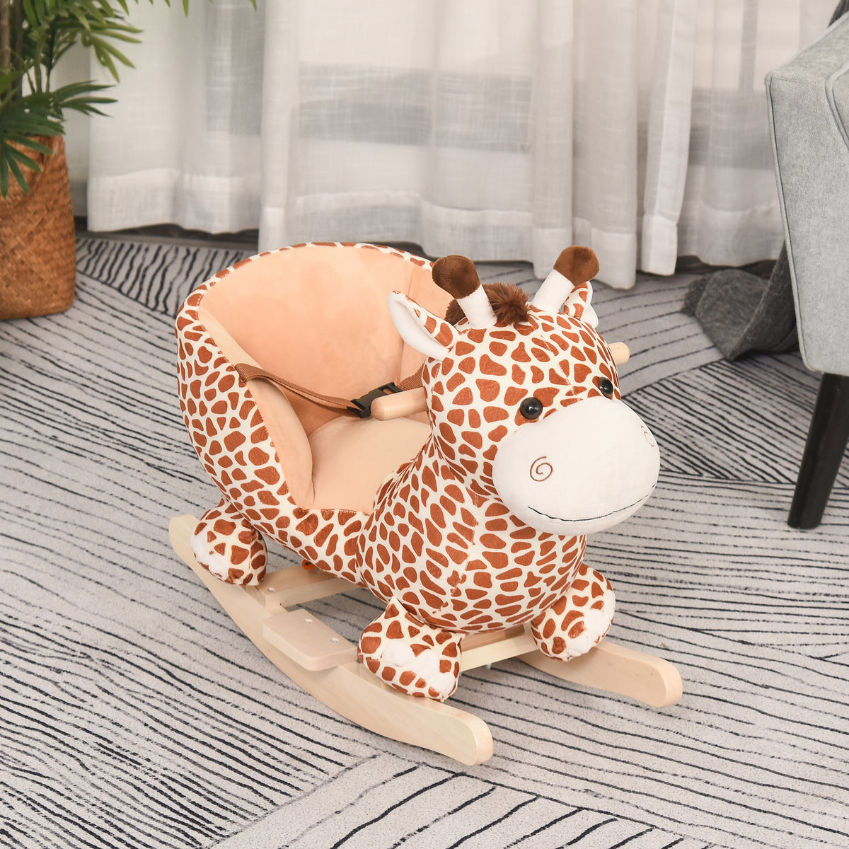 Jouet à Bascule modèle girafon Ceinture de sécurité Fonction Musicale 32 Pistes pour Enfant 18+Mois Marron Beige-9