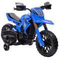 Moto cross électrique pour enfants 3-8 ans, batterie 6 V, 2 moteurs, klaxon et roues d'entraînement, charge 30KG, bleu-0