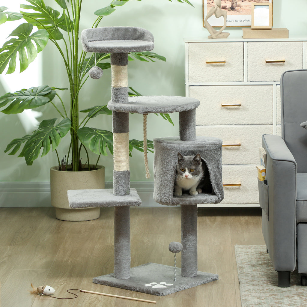 Arbre à chats multi-équipements griffoirs grattoirs plateformes niche corde jouets 40 x 40 x 114 cm gris-1