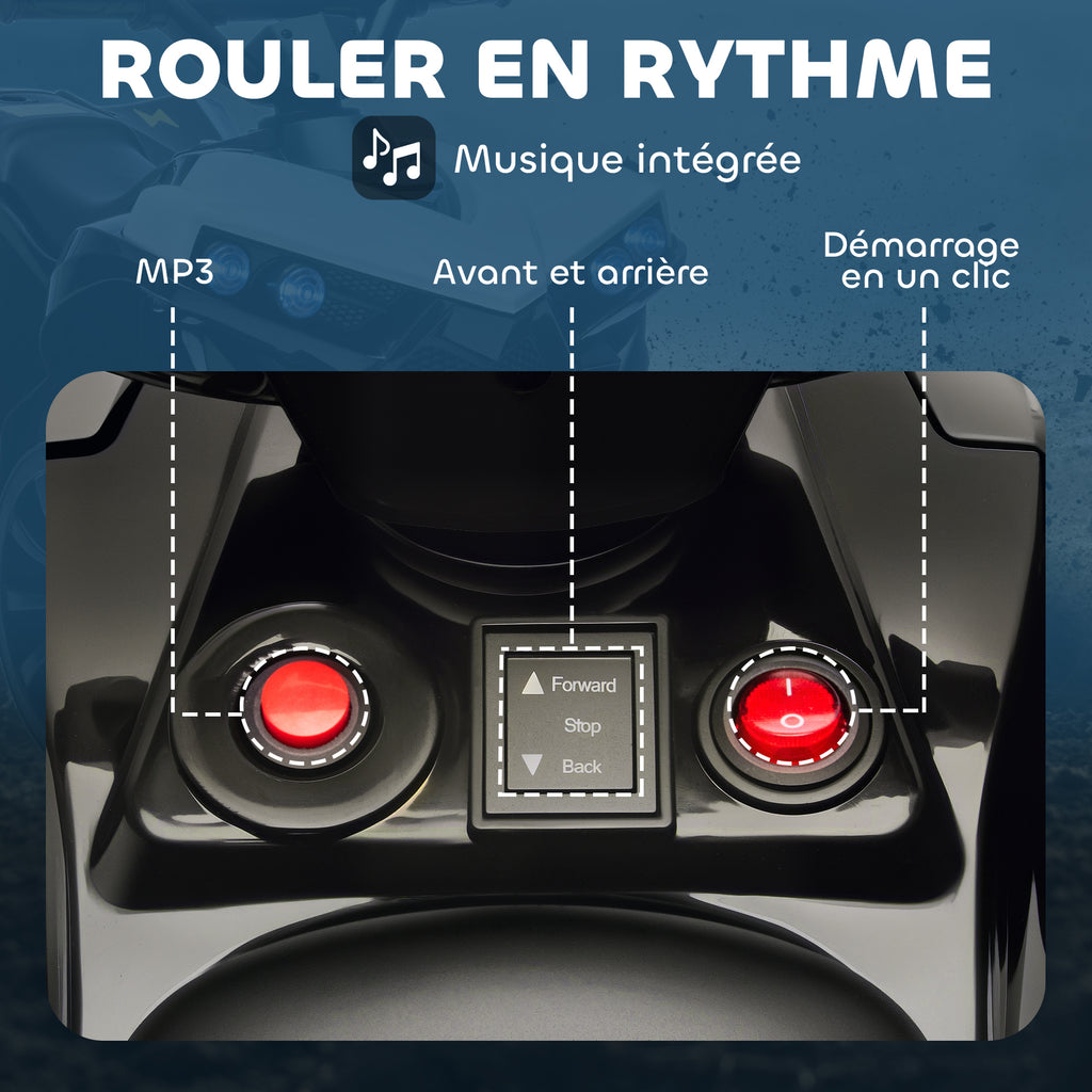 Quad électrique enfant 6V, voiture électrique enfants ATV, musique et phares LED, pour 18-56 mois, 70x42x45cm, blanc-5