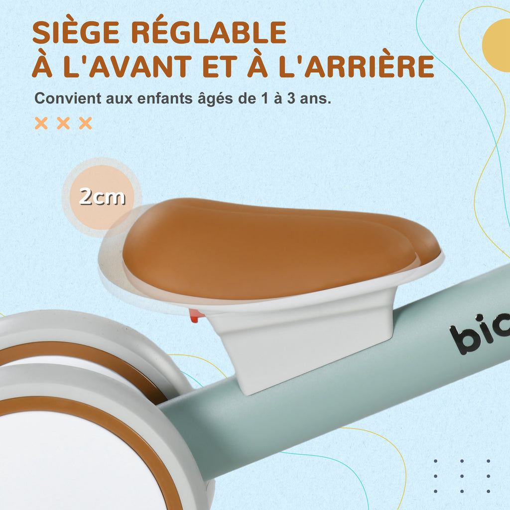 Draisienne vélo Enfant 4 roues selle réglable, guidon ergonomique alliage alu. PP, enfant 1 à 3 ans - Gris Marron vert-4