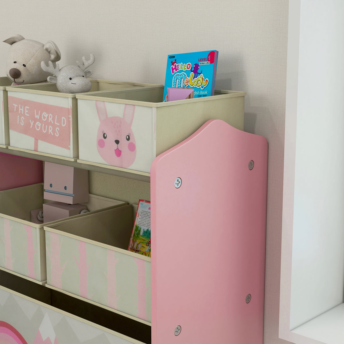 Meuble de rangement enfant avec 6 boîtes amovibles en tissu non tissé Organisateur de jouets, étagère 63L x 30l x 66H cm-8