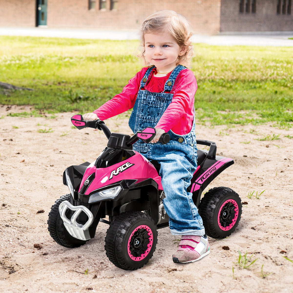 Porteur Enfants SANS Moteur Quad 18-36 Mois dim. 67L x 38l x 44H cm Effets Lumineux et sonores Rose Noir PAS ÉLECTRIQUE-1