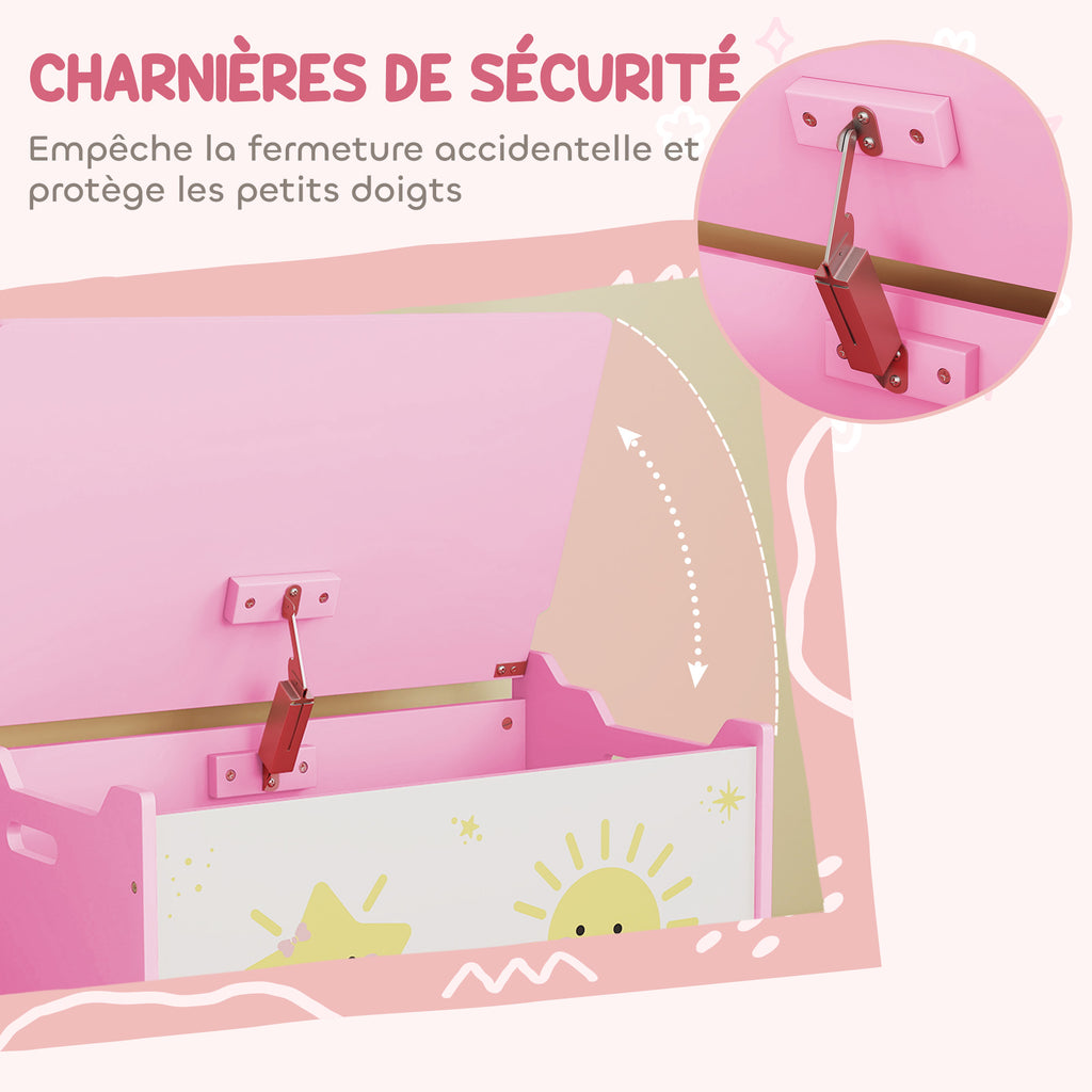 Coffre à jouets avec couvercle, coffre de rangement enfant avec charnières de sécurité, 60 x 37 x 39 cm, rose-4