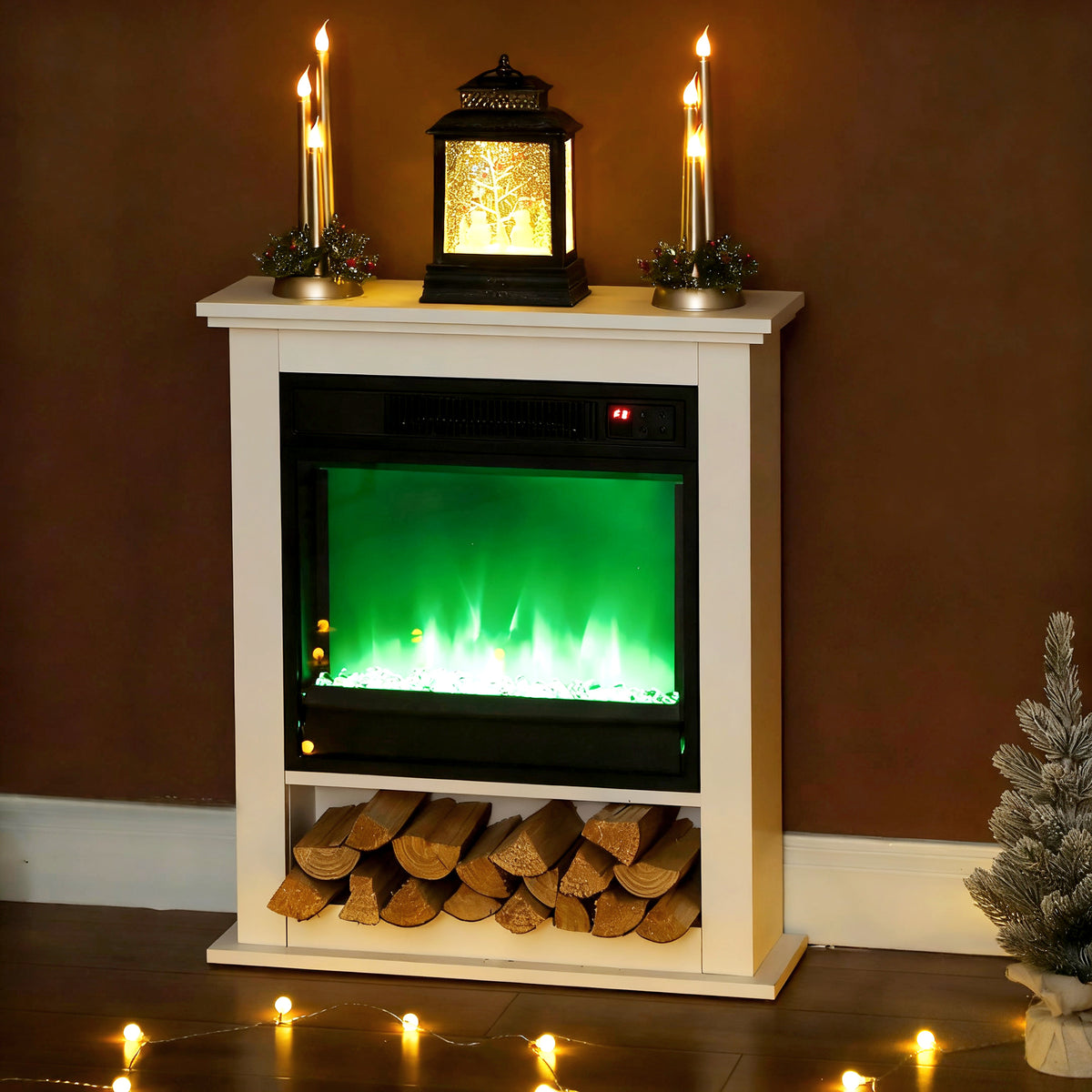 Cheminée électrique 1800W, fausse cheminée décorative, effet flamme à 9 couleurs et 5 luminosité, 62,5x20x72,5cm, blanc-7