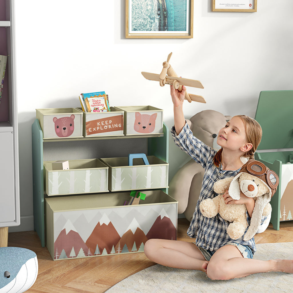 Meuble de rangement enfant avec 6 boîtes amovibles en tissu non tissé Organisateur de jouets, étagère 63L x 30l x 66H cm-1