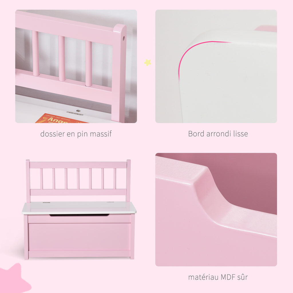 Coffre à jouet enfant banc de rangement enfant couvercle rabattable et charnières de sécurité 60 x 30 x 50 cm rose-3