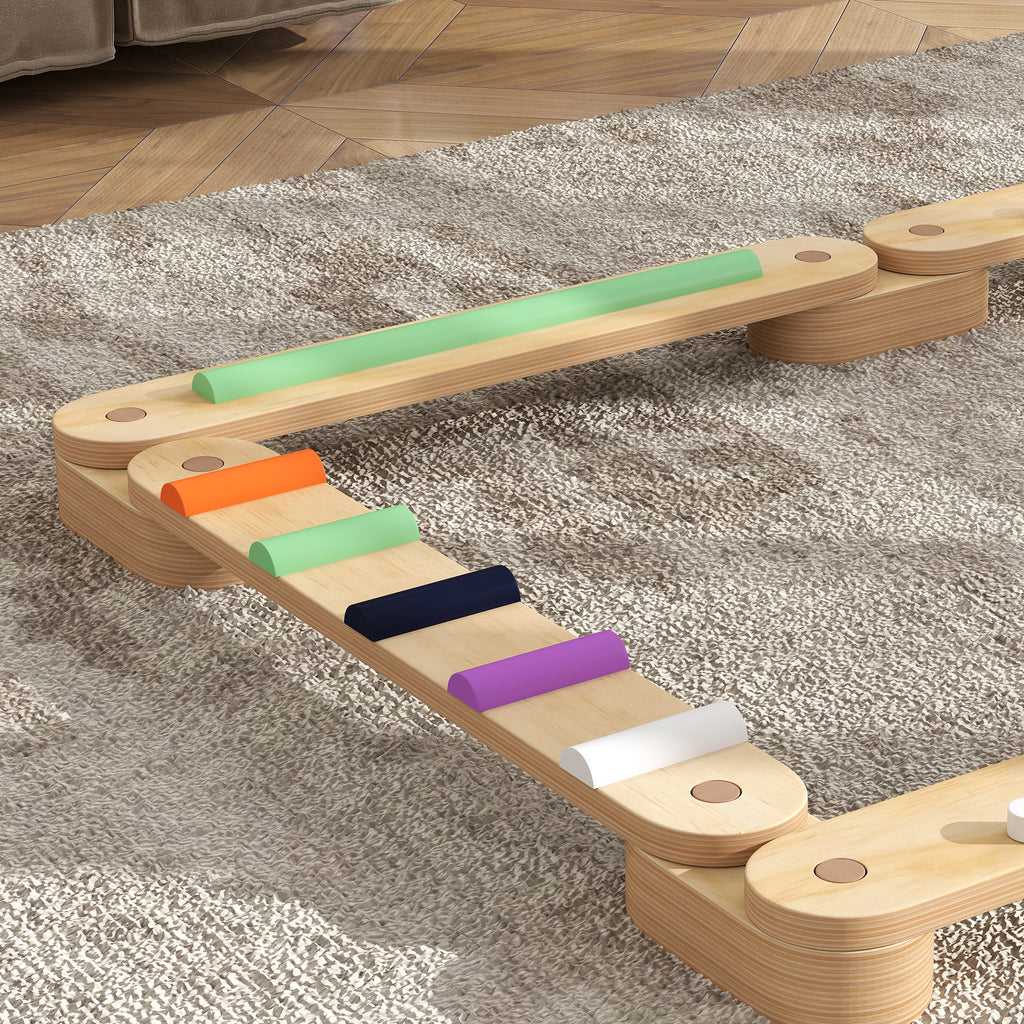 Poutre d'équilibre en bois pour enfants 3-8 ans avec pierres d'obstacle colorées, intérieur et extérieur-8