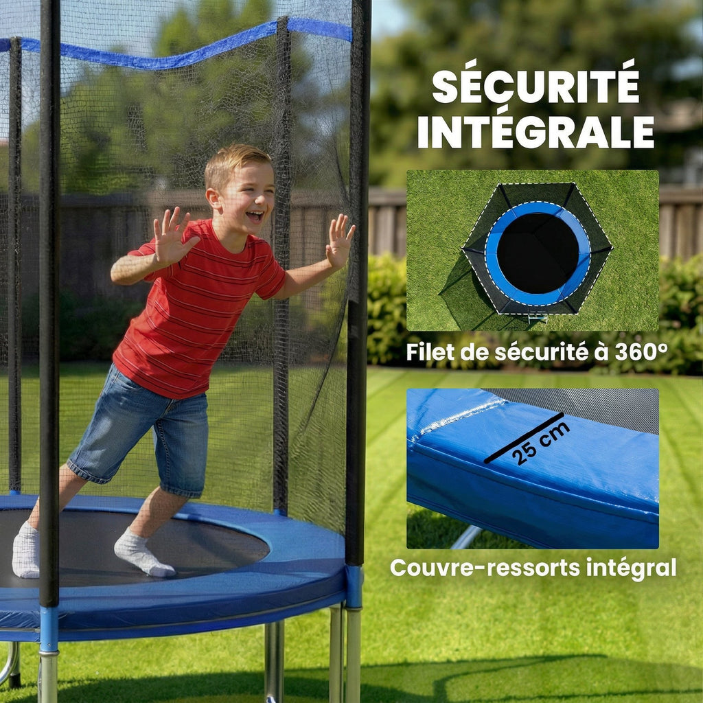 Trampoline Extérieur Trampoline de Jardin Enfants et Adultes 6 Poteaux au Sol  Charge 80kg 36 Ressorts Ø183cm Bleu-4
