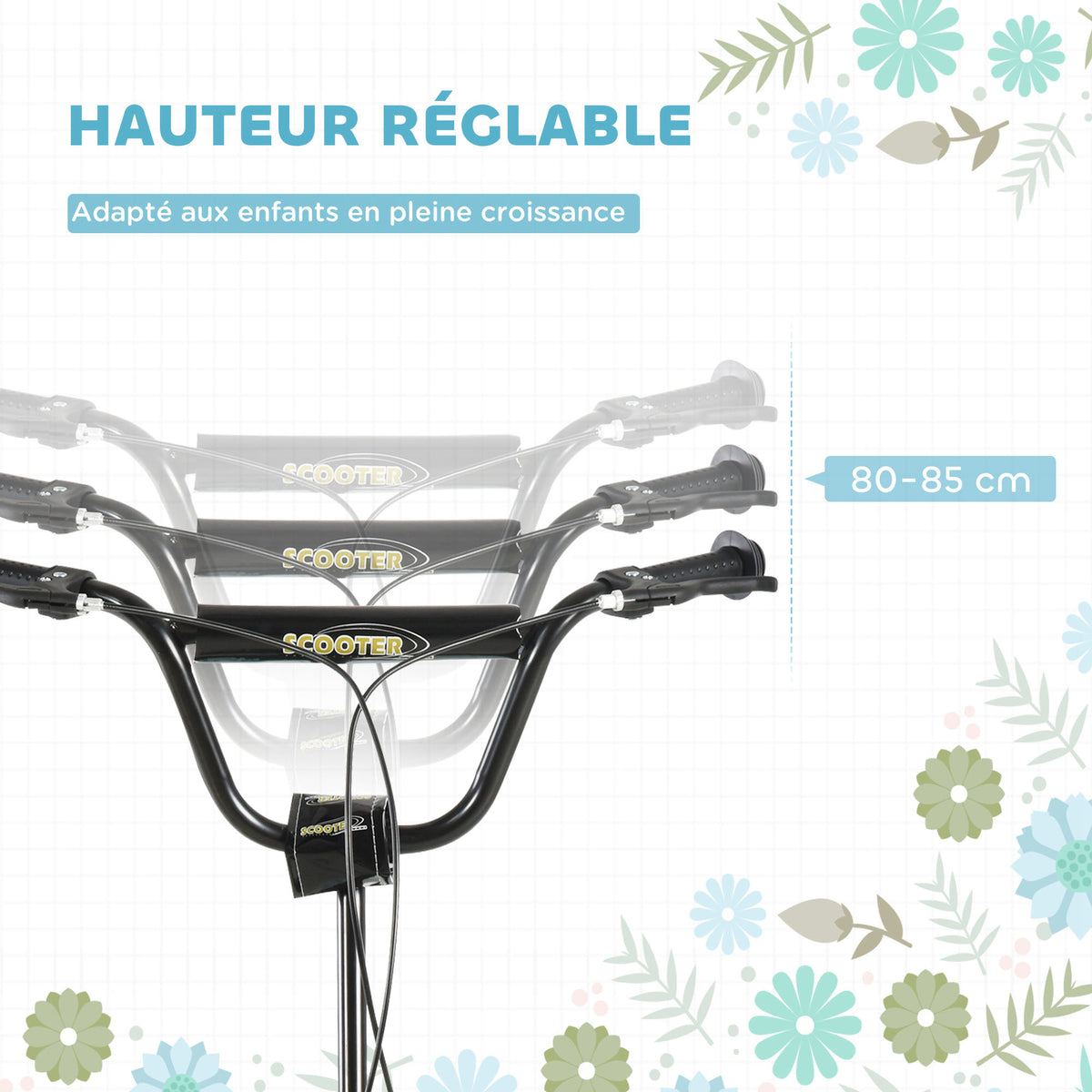 Trottinette pour enfants 5 à 12 ans 2 roues, patinette enfant avec hauteur réglable 120 x 58 x 85-95 cm bleu-3