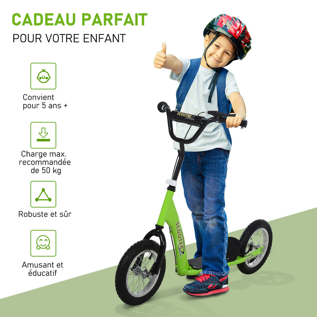 Trottinette patinette Enfants à partir de 5 Ans Grandes Roues Guidon réglable poignée Frein et béquille Acier Vert-5