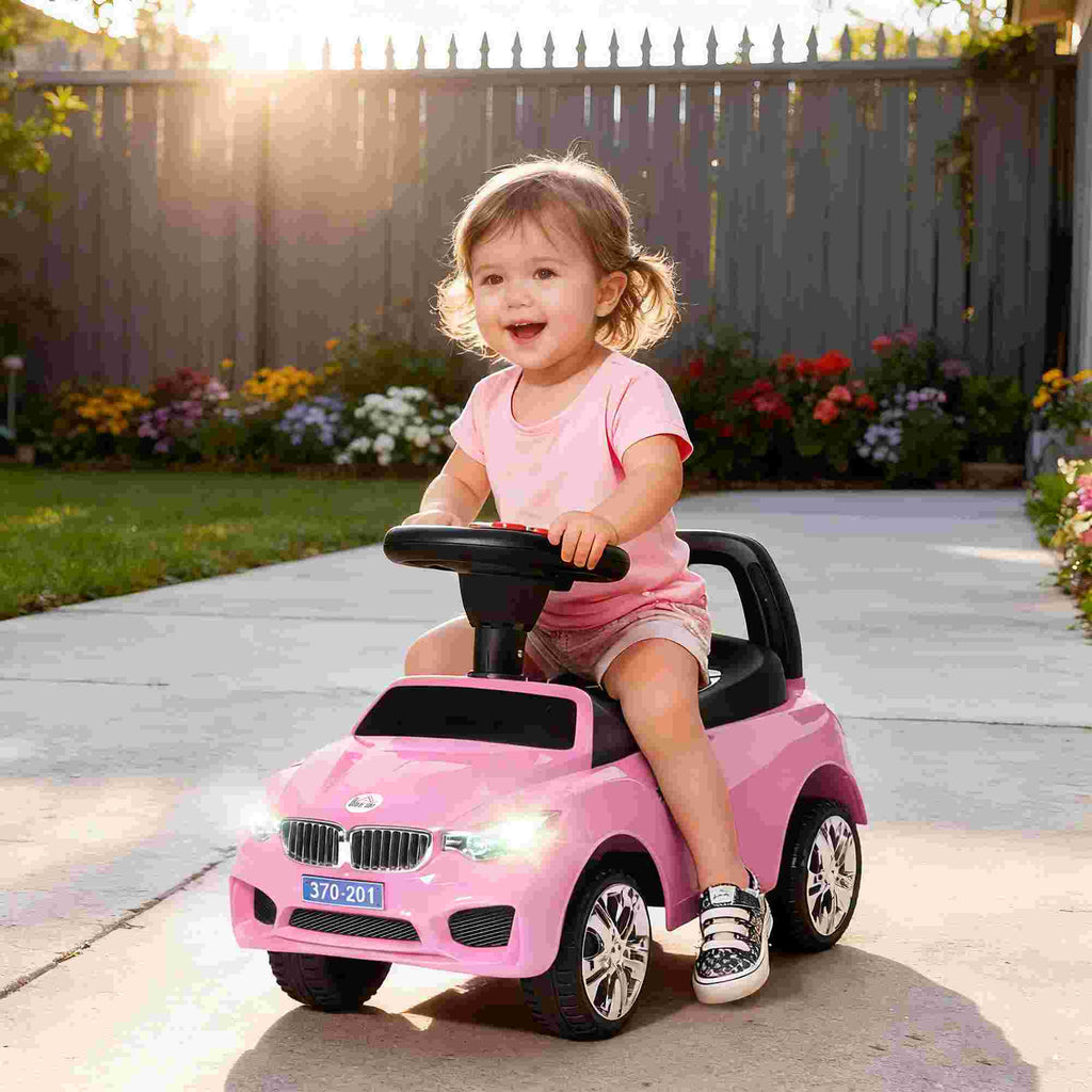 Porteur enfants voiture, véhicule à pousser avec coffre à jouets, klaxon, phares et musique, 63,5 x 28 x 36 cm, rose-1