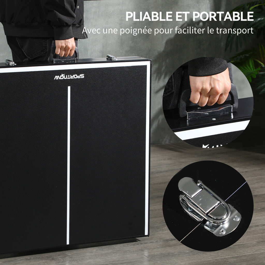 Mini table de ping pong pliable table de ping-pong d'intérieur avec filet, balles, poignée, 152 x 76 x 72 cm noir-3