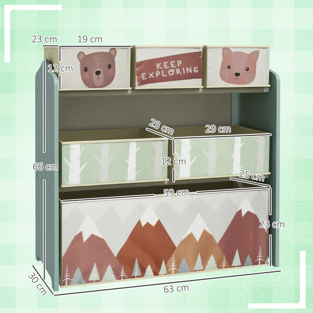 Meuble de rangement enfant avec 6 boîtes amovibles en tissu non tissé Organisateur de jouets, étagère 63L x 30l x 66H cm-2