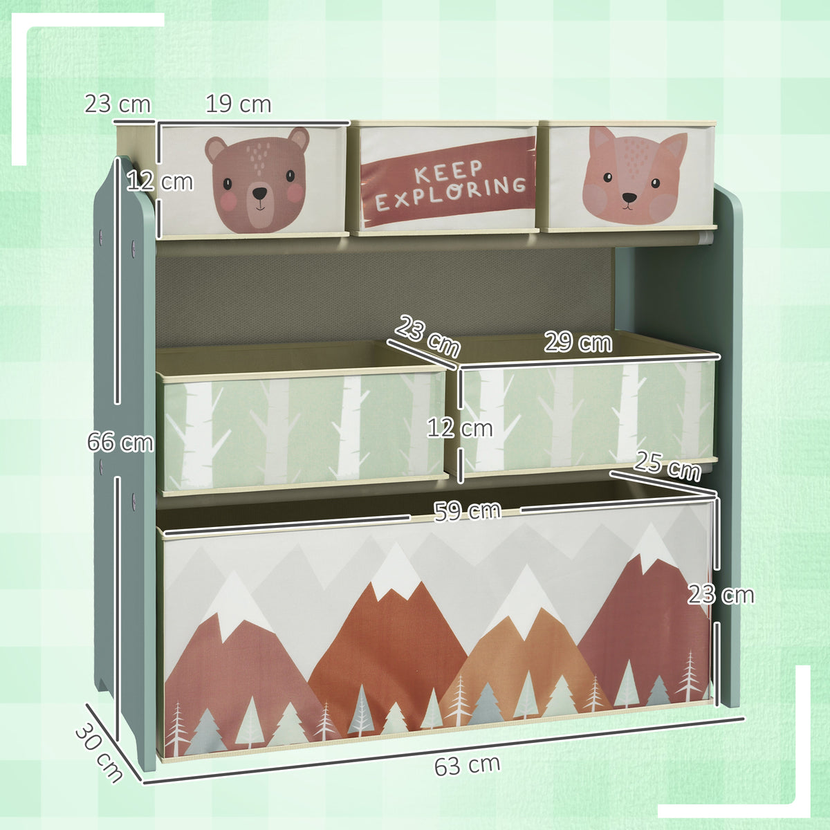 Meuble de rangement enfant avec 6 boîtes amovibles en tissu non tissé Organisateur de jouets, étagère 63L x 30l x 66H cm-2
