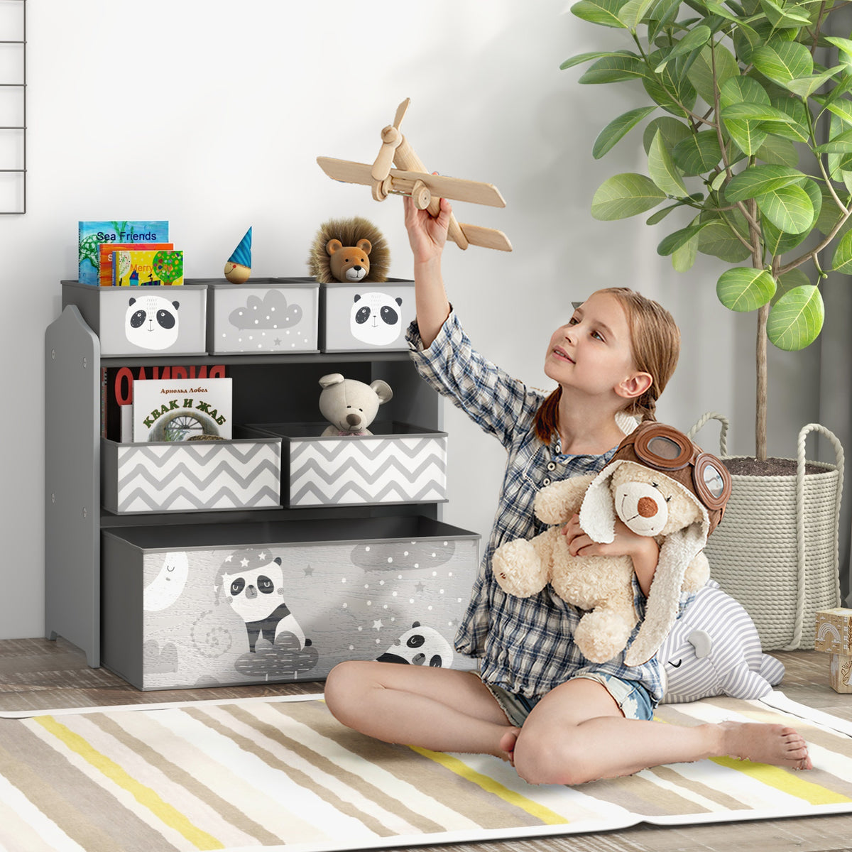 Meuble rangement enfant rangement jouet enfant 6 boîtes amovibles en tissu non tissé 63 x 30 x 66 cm gris-1