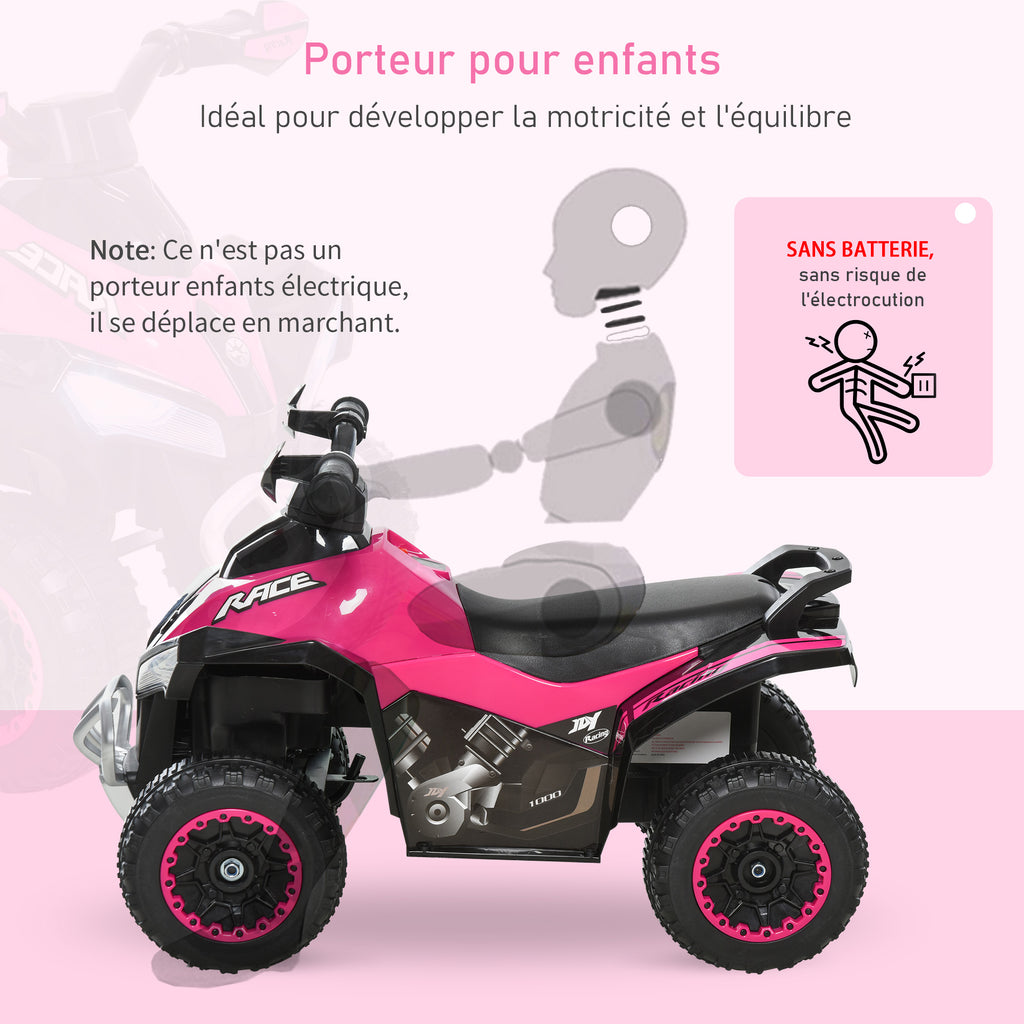 Porteur Enfants SANS Moteur Quad 18-36 Mois dim. 67L x 38l x 44H cm Effets Lumineux et sonores Rose Noir PAS ÉLECTRIQUE-4
