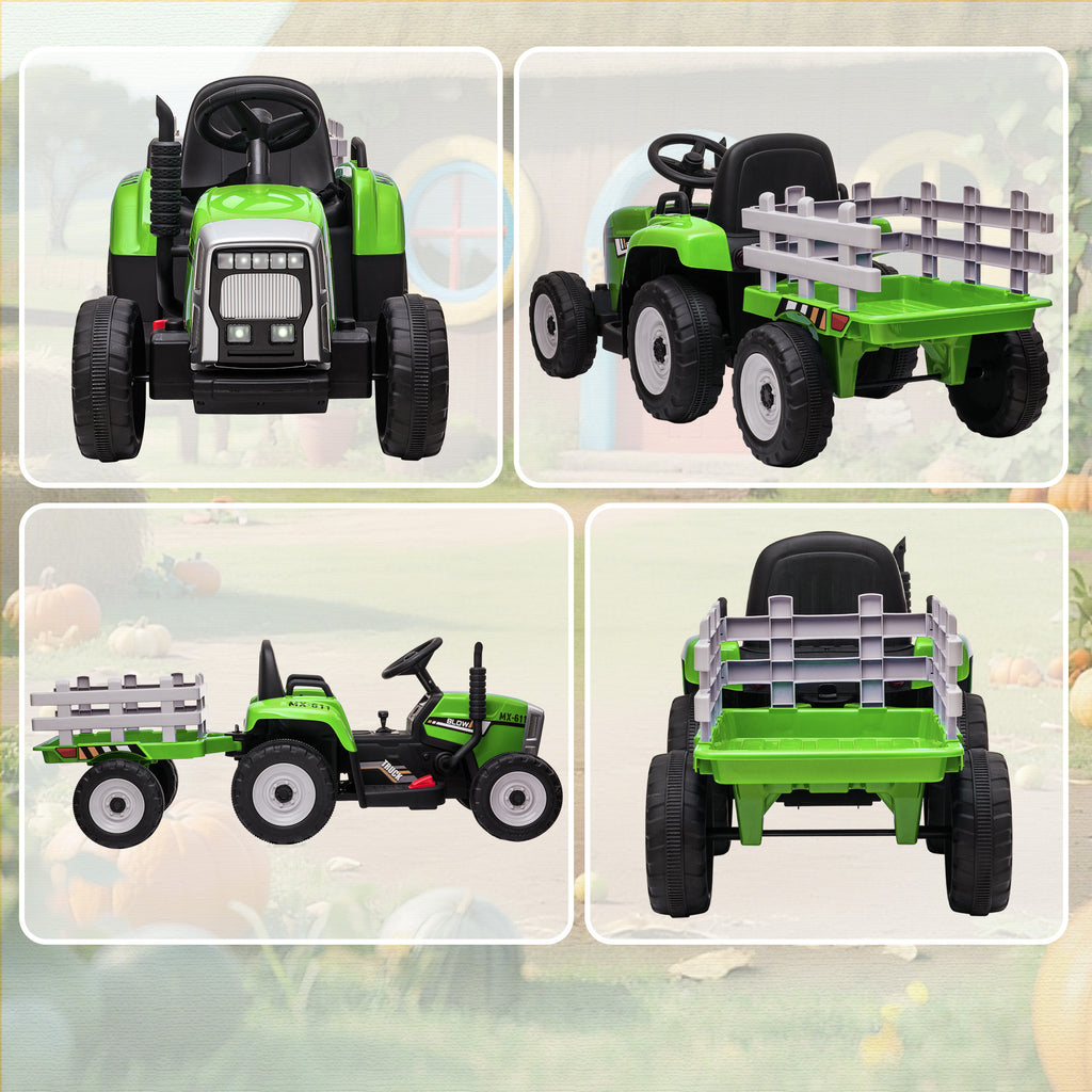 Tracteur électrique avec remorque amovible, pour enfants de 3 à 6 ans avec télécommande MP3 musique affichage lumières-8