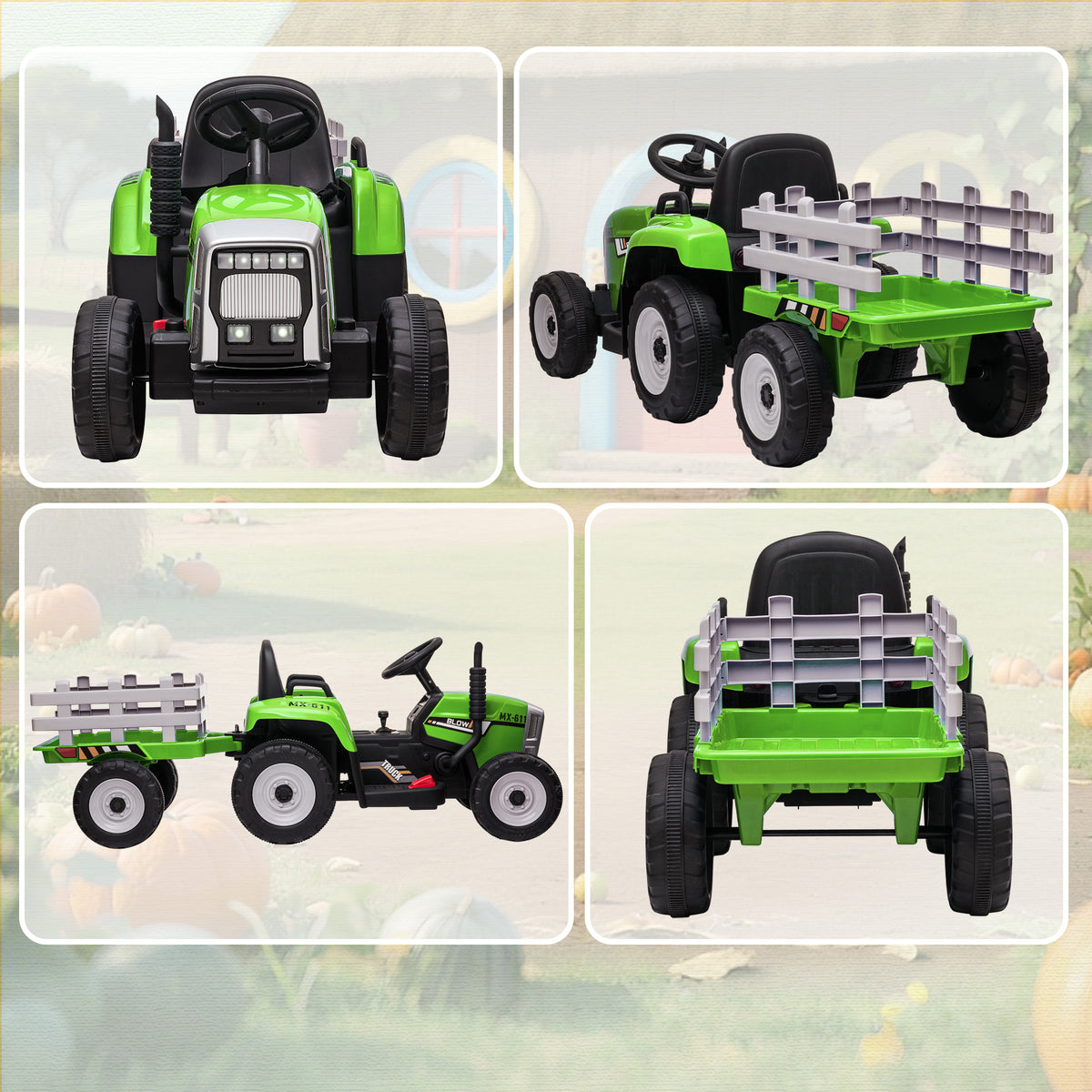 Tracteur électrique avec remorque amovible, pour enfants de 3 à 6 ans avec télécommande MP3 musique affichage lumières-8