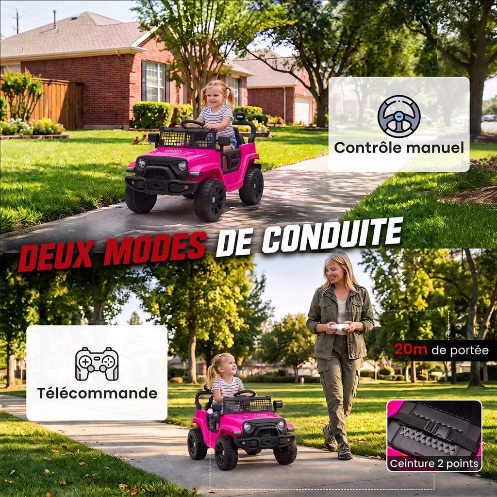 Voiture Électrique Enfants 12V, Buggy Électrique Enfants, 2-4 km/h, 2 Moteurs, Télécommande, Batterie Lithium, Rose-5