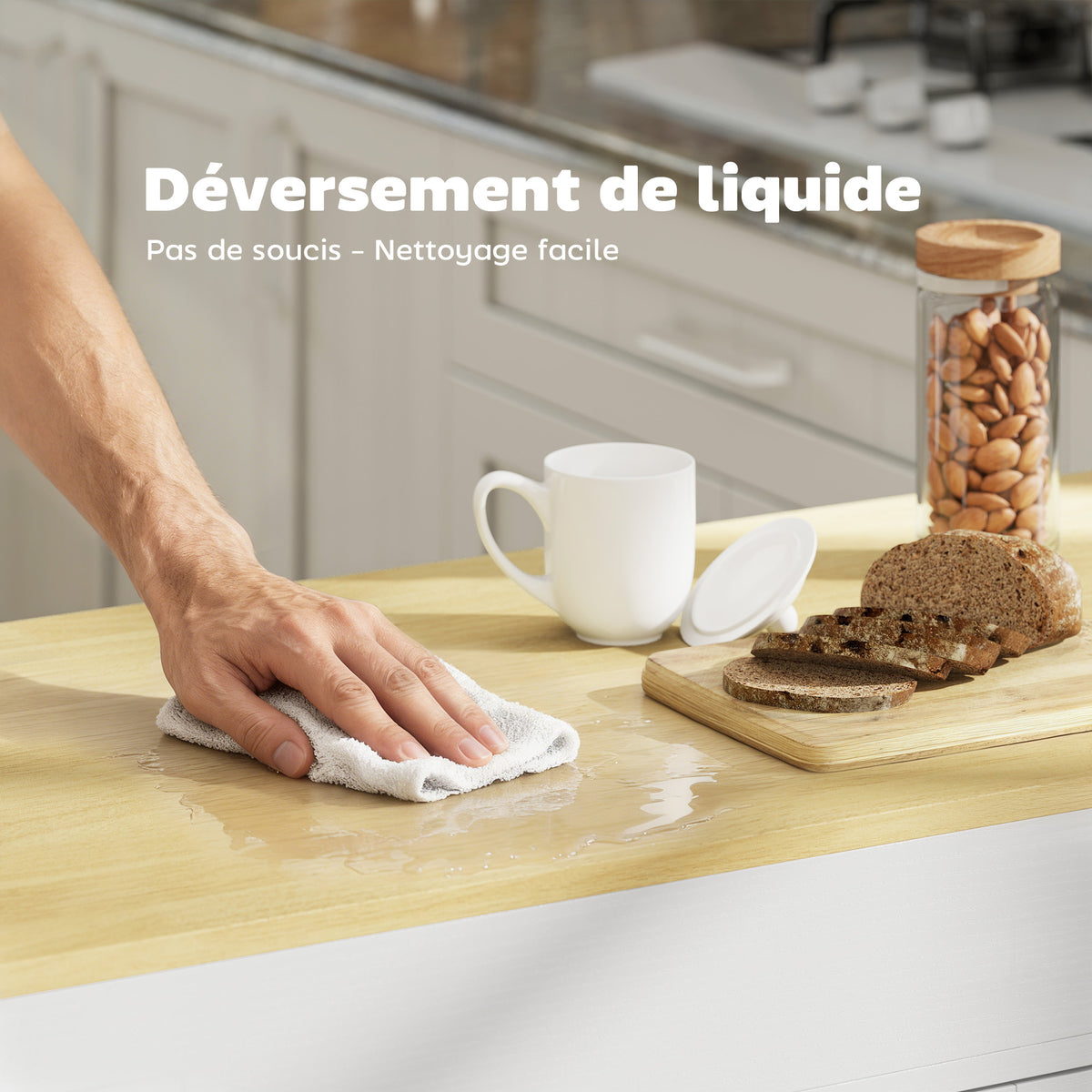 îlot central cuisine avec plateau extensible, desserte de cuisine sur roulettes avec 2 tiroirs, 4 portes, blanc-6