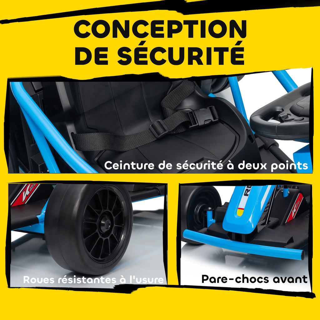 Voiture électrique GoKart kart électrique pour enfants 2 x 24 V moteurs mode dérive à 13 km/h 119 x 77 x 54 cm bleu-7