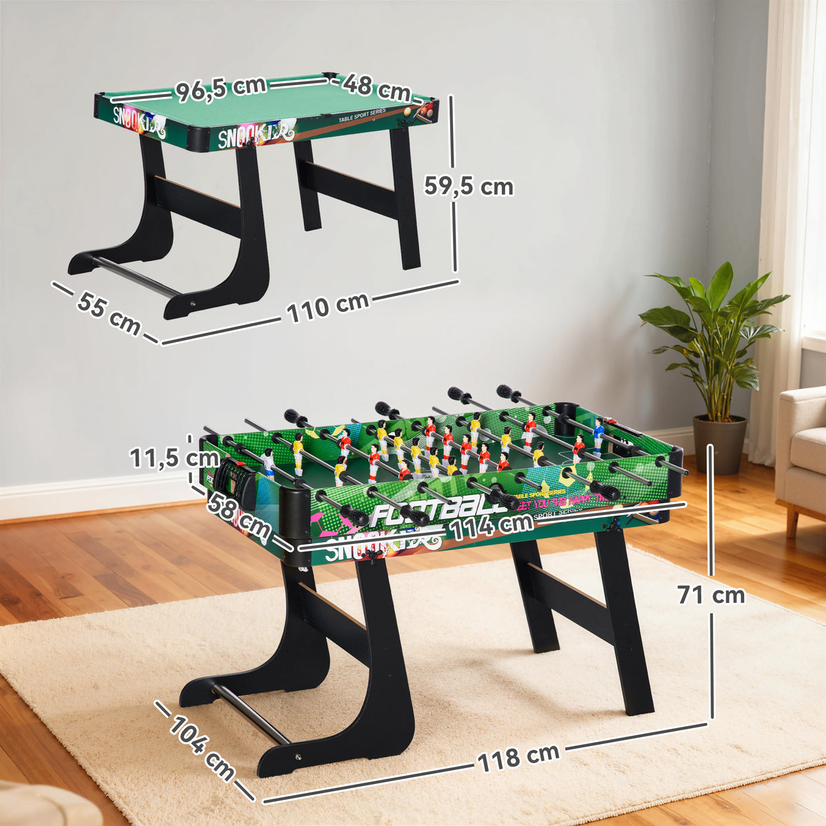 Table Multi-Jeux 6-en-1, Baby-Foot, Billard, Ping-Pong, Hockey, Jeu d'Anneaux, 118x104x71cm, Multicolore-2