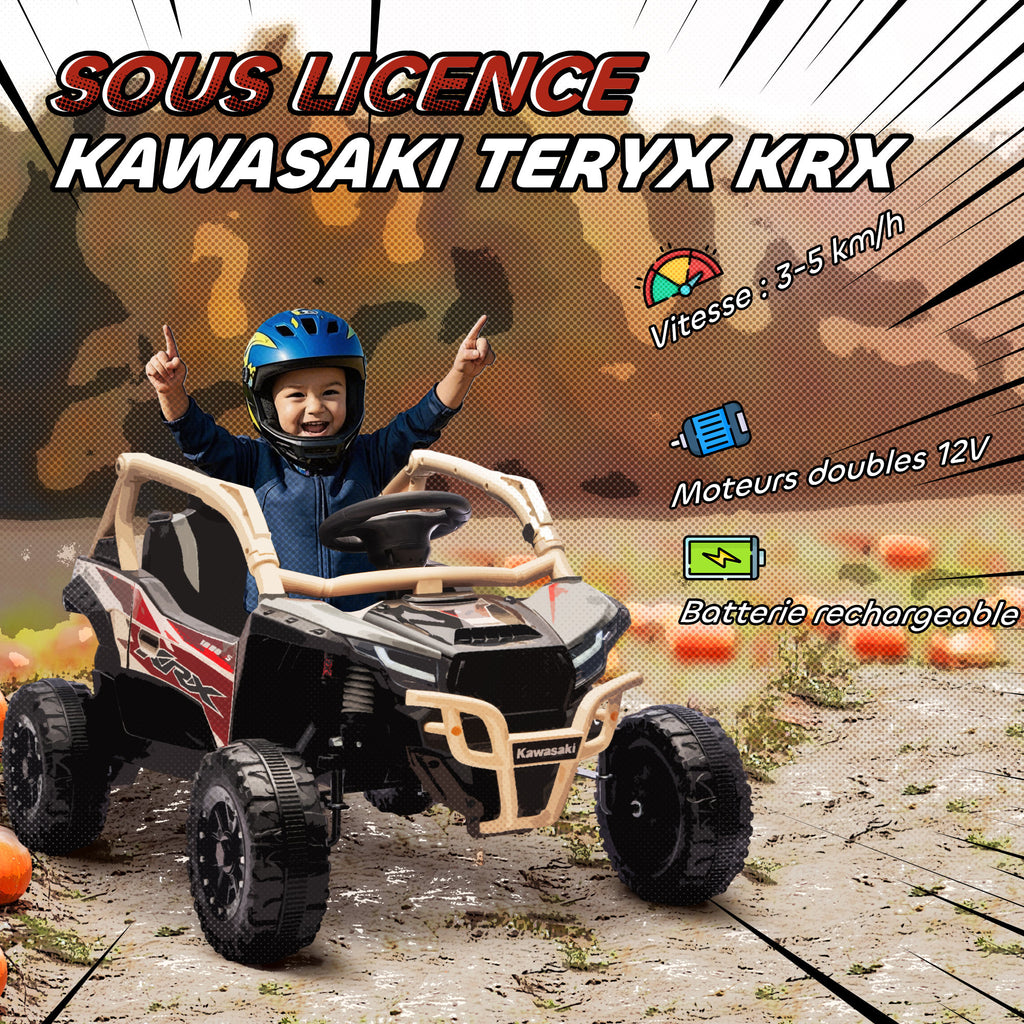 Voiture électrique enfant UTV KAWASAKI TERYX KRX 1000 12 V à 2 moteurs 25 W télécommande 2,4 Ghz 100 x 64 x 56 cm jaune-3
