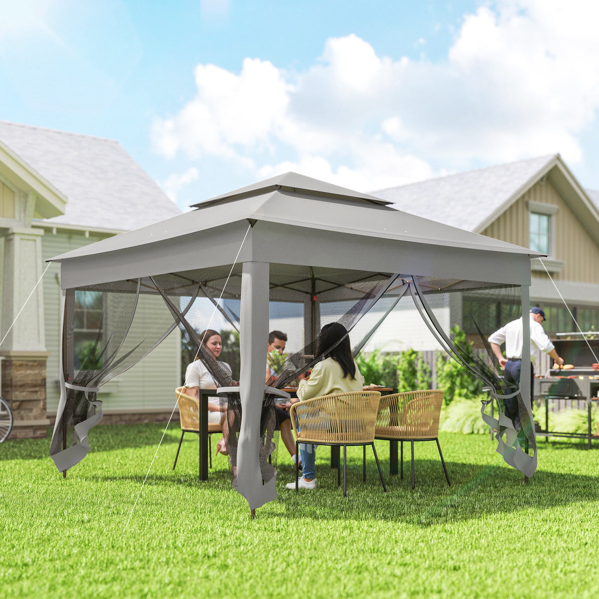 Tonnelle Barnum de Jardin Pop-up Pliant Acier Polyester imperméabilisé Anti UV moustiquaires + Sac de Transport-1