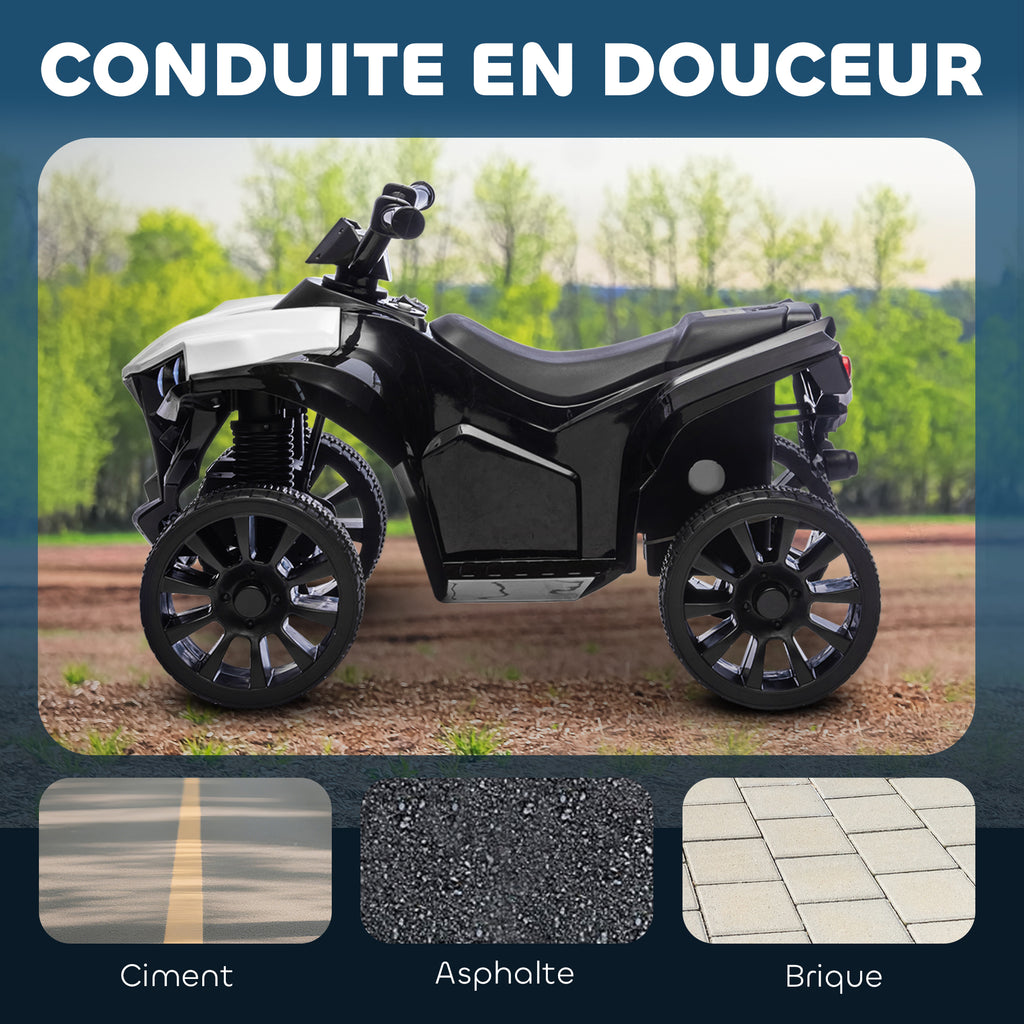Quad électrique enfant 6V, voiture électrique enfants ATV, musique et phares LED, pour 18-56 mois, 70x42x45cm, blanc-4