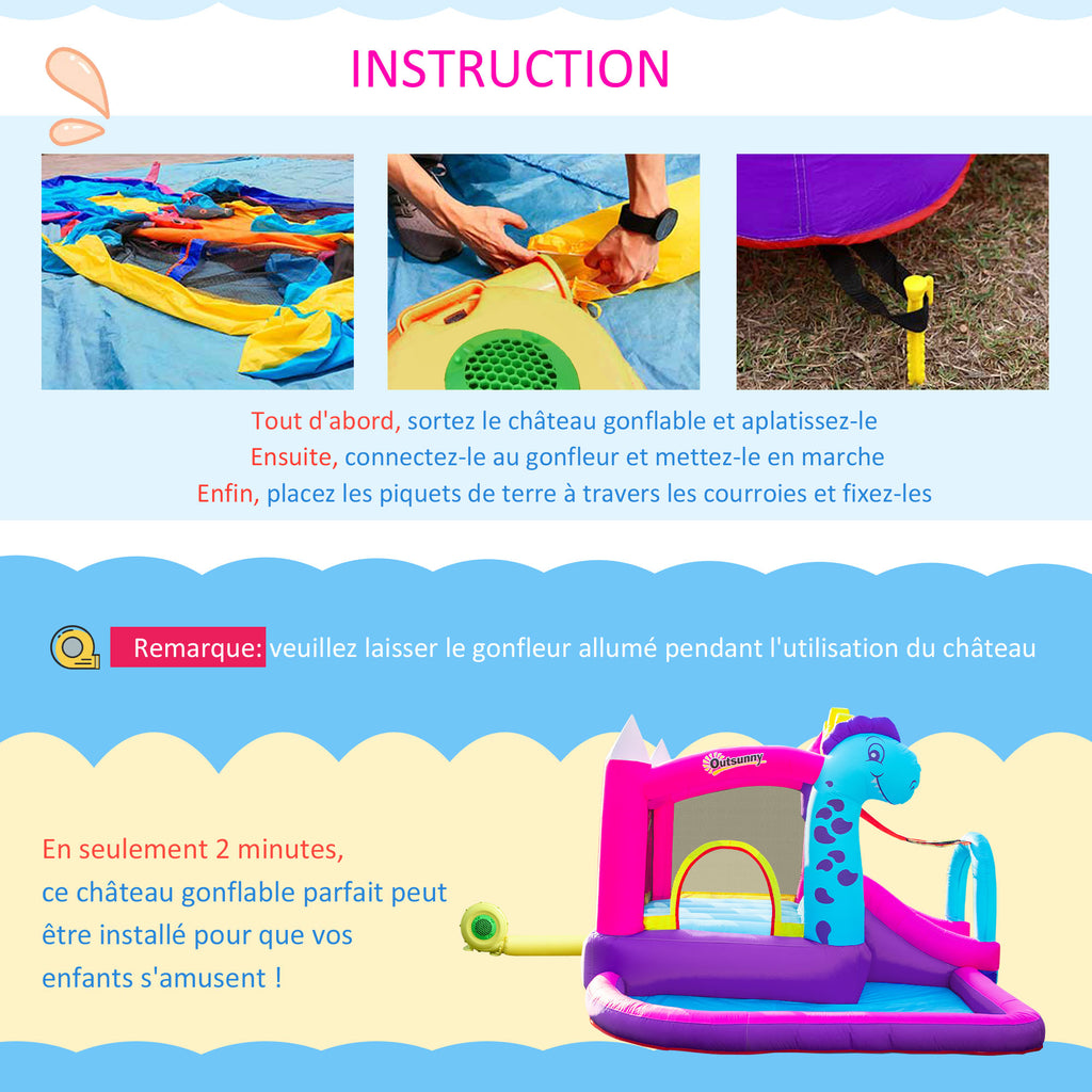 Château Gonflable avec Toboggan, Trampoline, Aire de Jeux Piscine et Panier Jusqu'à 3 Enfants +3 Ans gonfleur et Sac de Transport Souffleur 350W inclus dim. 300L x 270l x 200H cm Multicolore-5