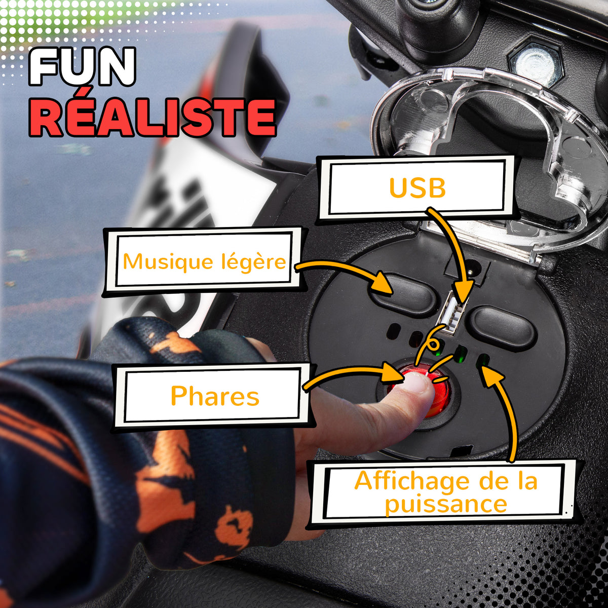 Moto électrique enfants sous licence Aprilia avec 2 moteurs 12V, roues d'entraînement, lumière LED, musique - rouge-5