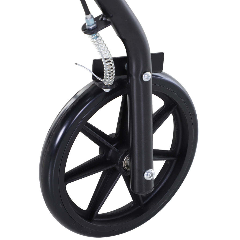 Déambulateur 4 roues - déambulateur pliable léger - assise + dossier rembourré - poignées ergonomiques, freins à main - panier rangement - cale-pied - métal noir-7