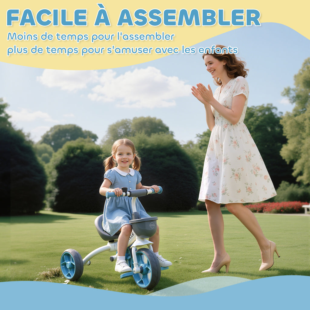 Tricycle enfant évolutif, tricycle pour enfants de 2 à 5 ans avec panier avant et roues EVA, 72 x 52 x 61 cm, bleu-6