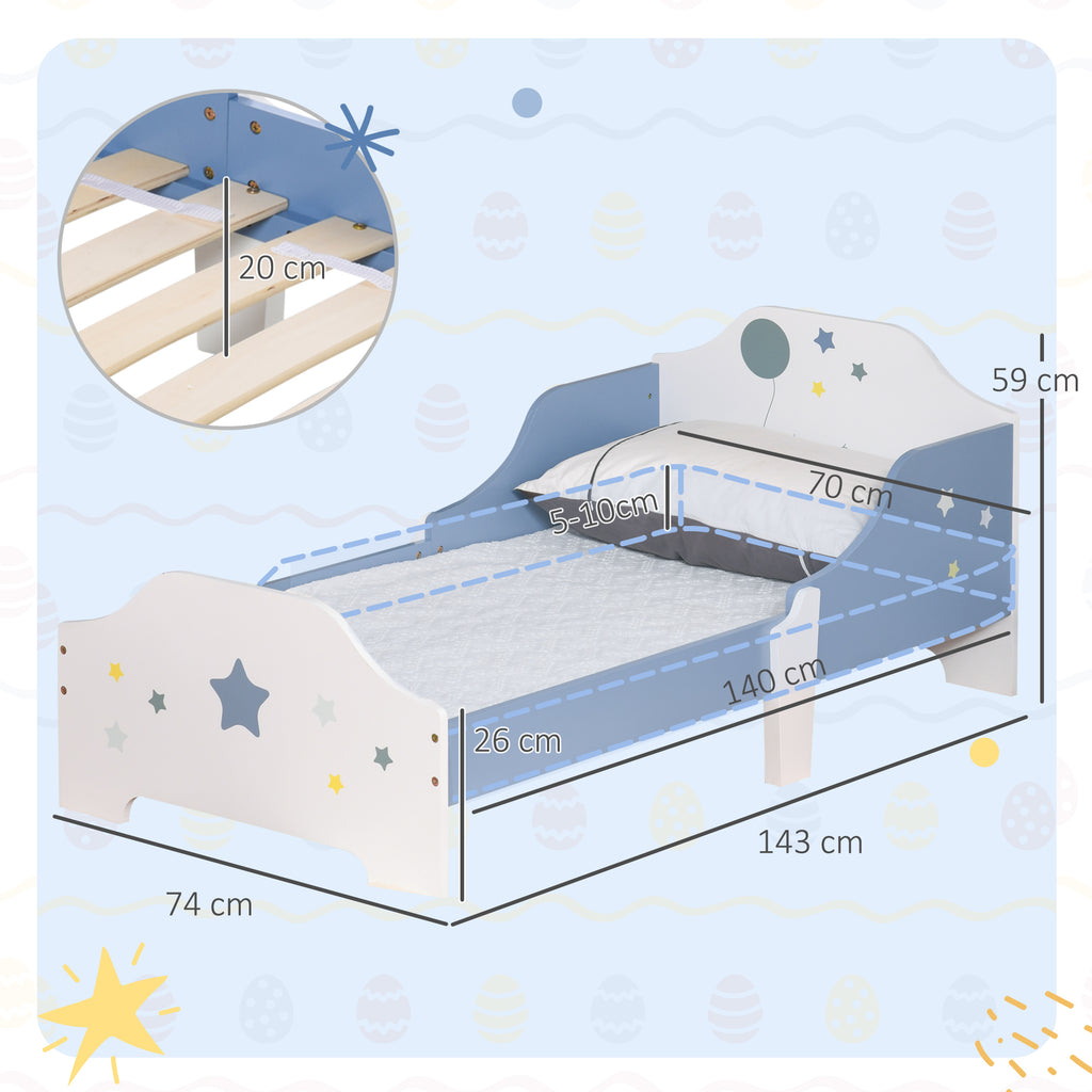 Lit pour enfants de 3 à 6 ans design étoiles sommier à lattes inclus chambre moderne 143 x 74 x 59 cm bleu blanc-2