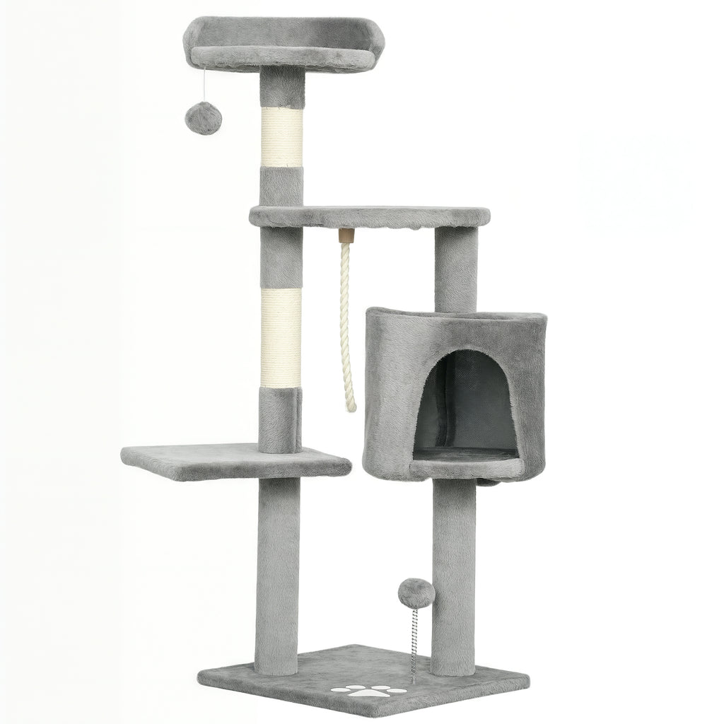 Arbre à chats multi-équipements griffoirs grattoirs plateformes niche corde jouets 40 x 40 x 114 cm gris-0