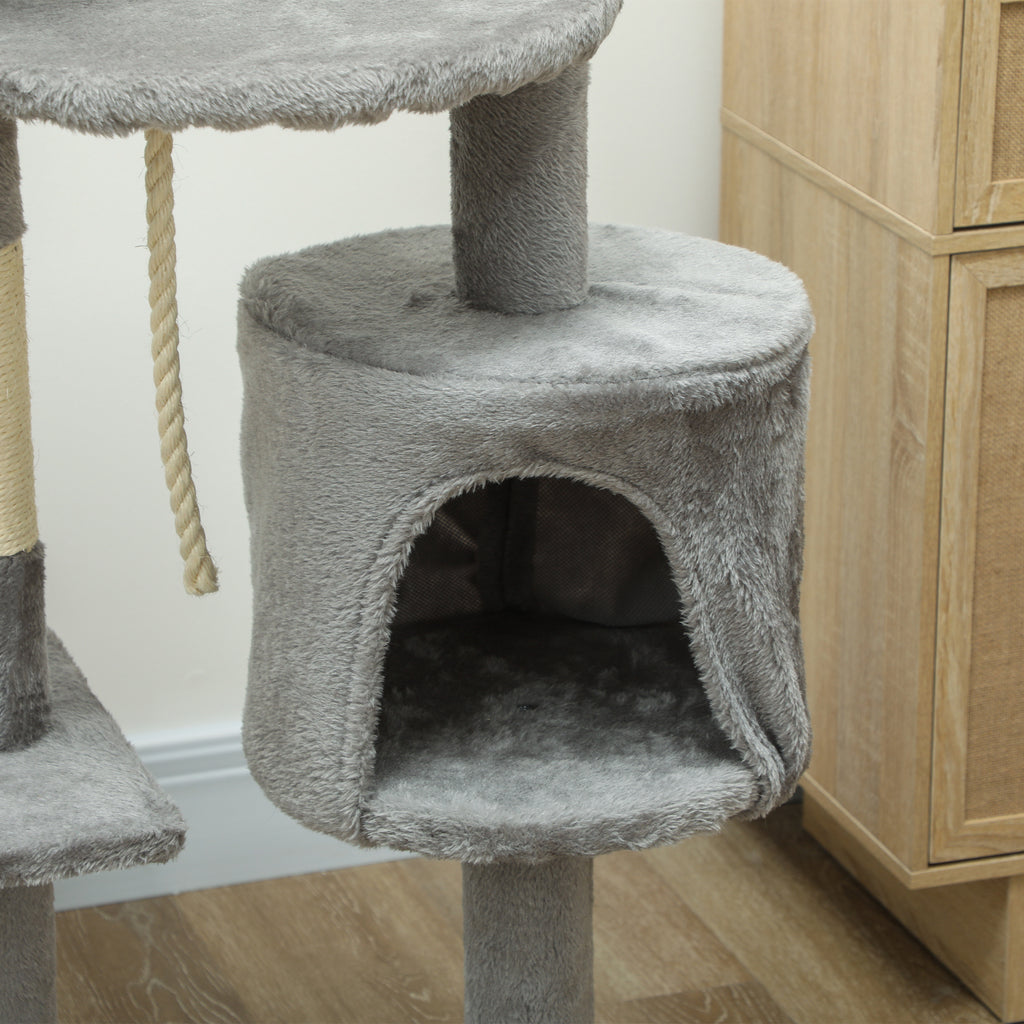 Arbre à chats multi-équipements griffoirs grattoirs plateformes niche corde jouets 40 x 40 x 114 cm gris-7