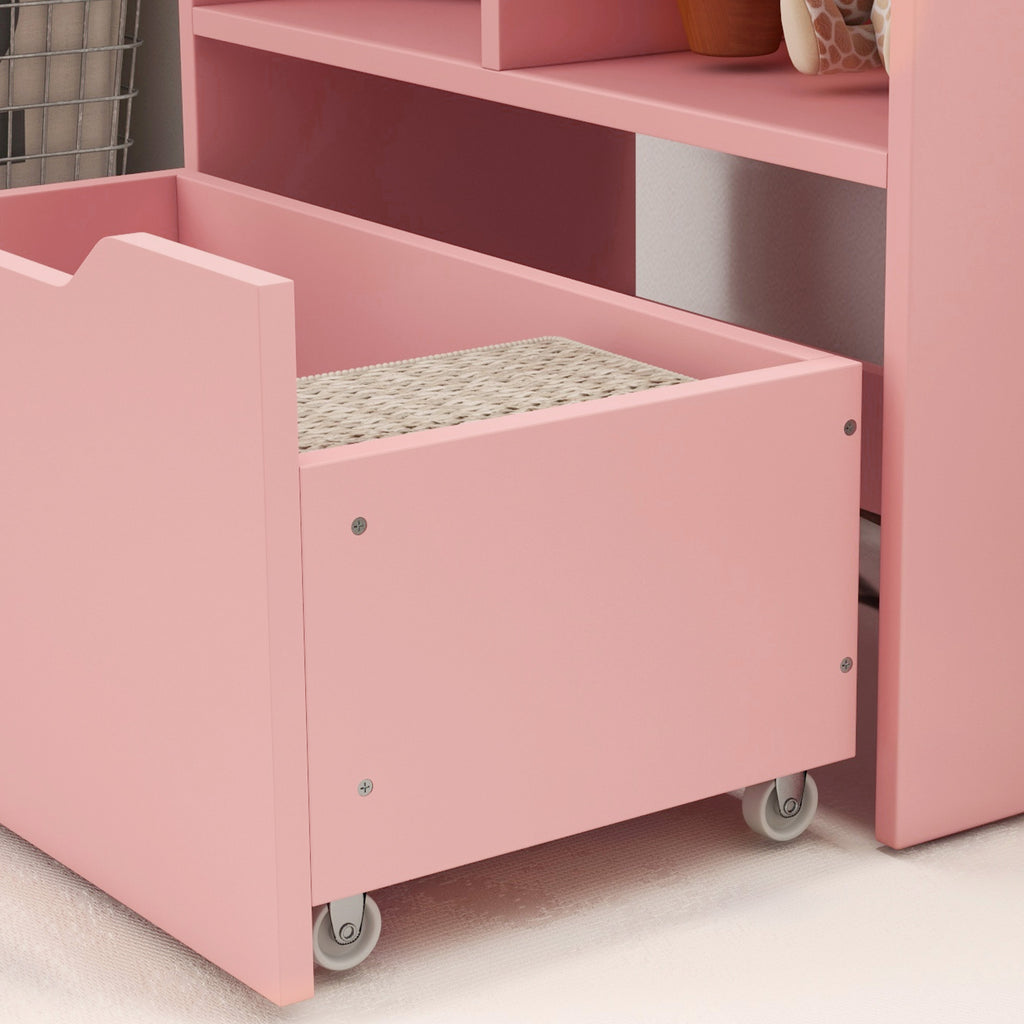 Bibliothèque étagère Multi-Rangement 3 étagères 2 niches Grand tiroir en bois Rose-9