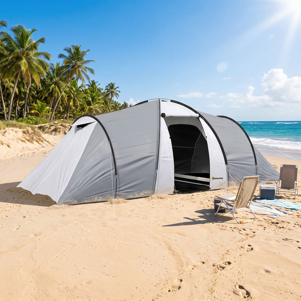 Tente de camping familiale 4 personnes dôme 2 chambres 1 séjour et 1 auvent anti-UV Imperméable 2000 mm multicolore-8