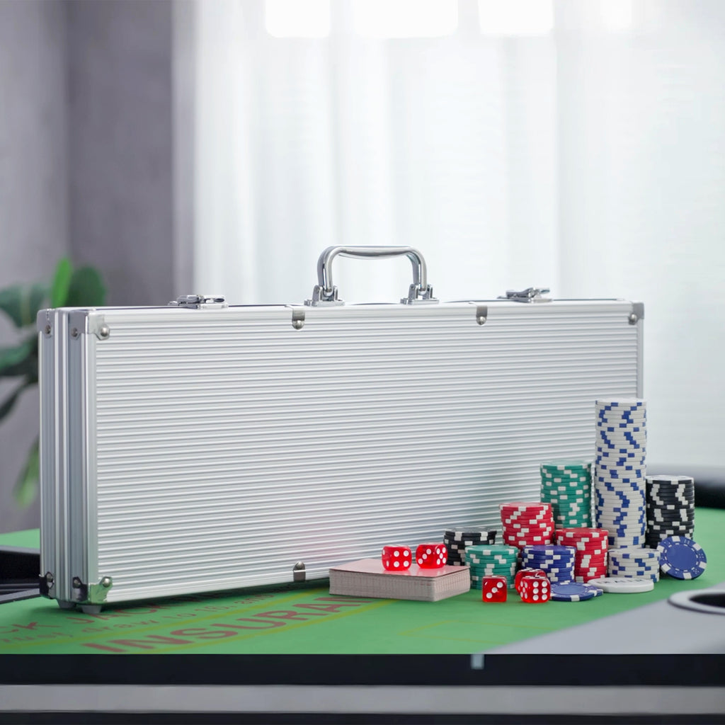 Mallette de Poker Coffret de Poker Complet avec 500 jetons 2 Jeux de Cartes + 5 dés Bouton Dealer 2 clés alu.-7