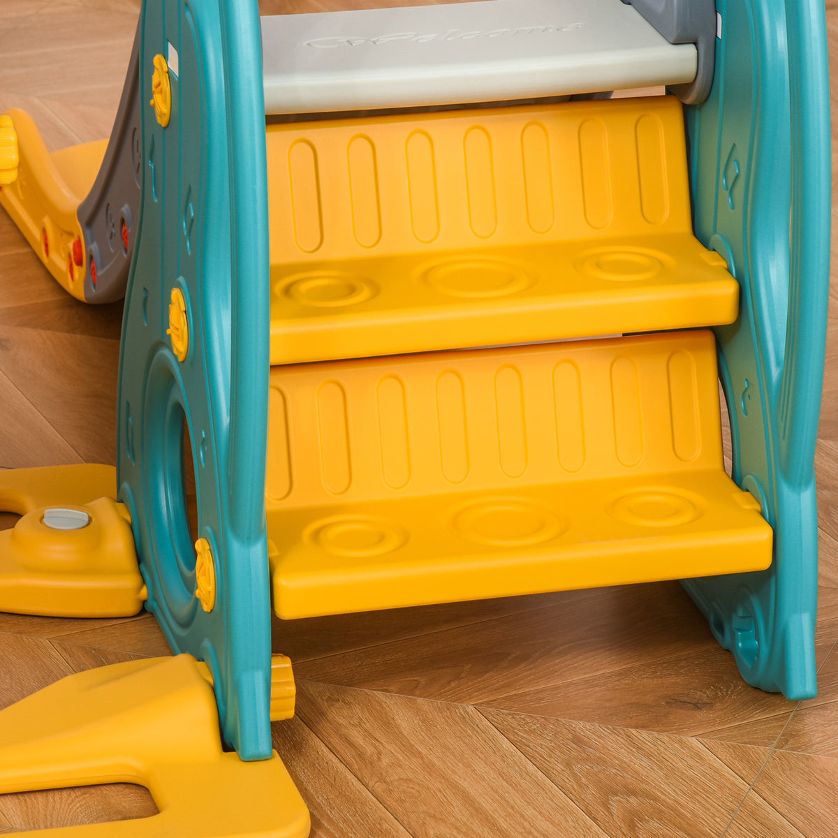 Toboggan et balançoire pour enfants 4 en 1 avec panier de basket, siège réglable, 152x149x107cm, bleu et jaune-7