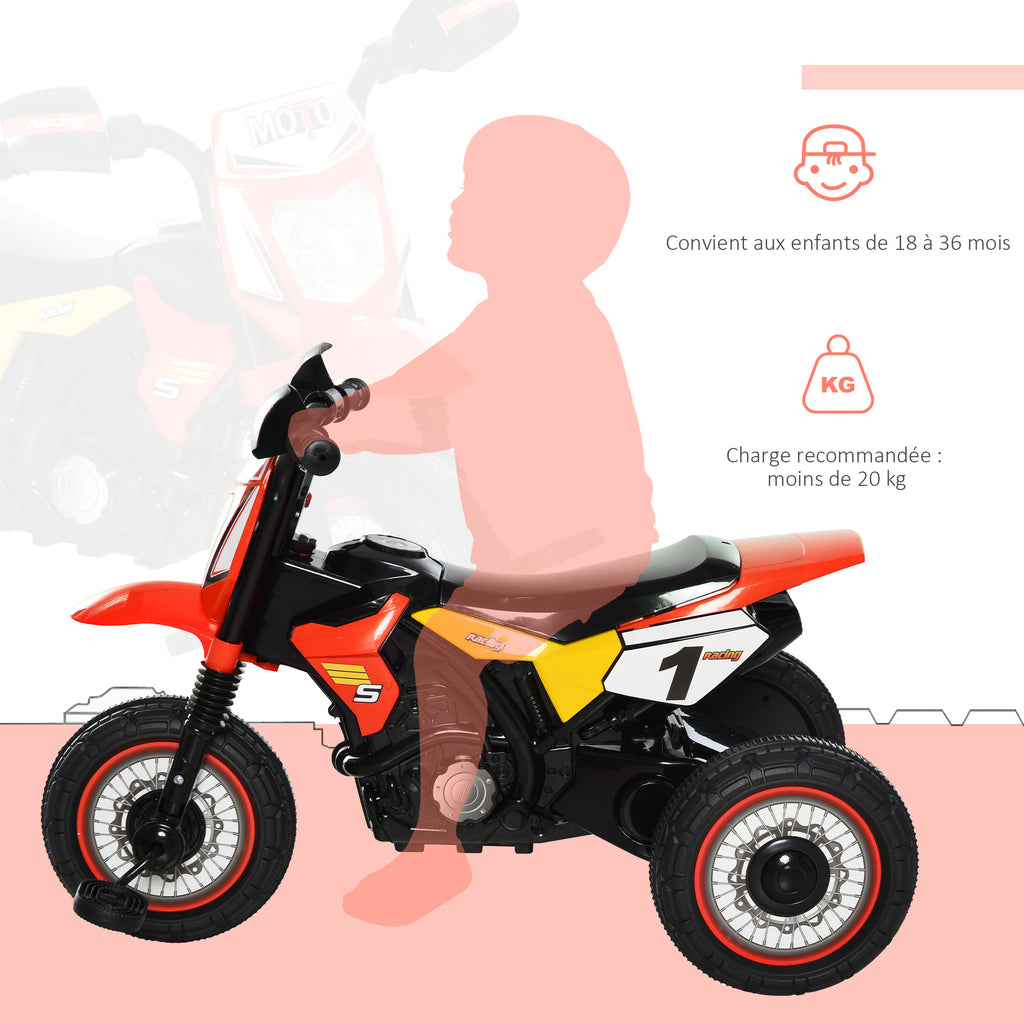 Tricycle Enfants Moto Cross Effets musicaux et Lumineux Coffre Rangement Rouge-3