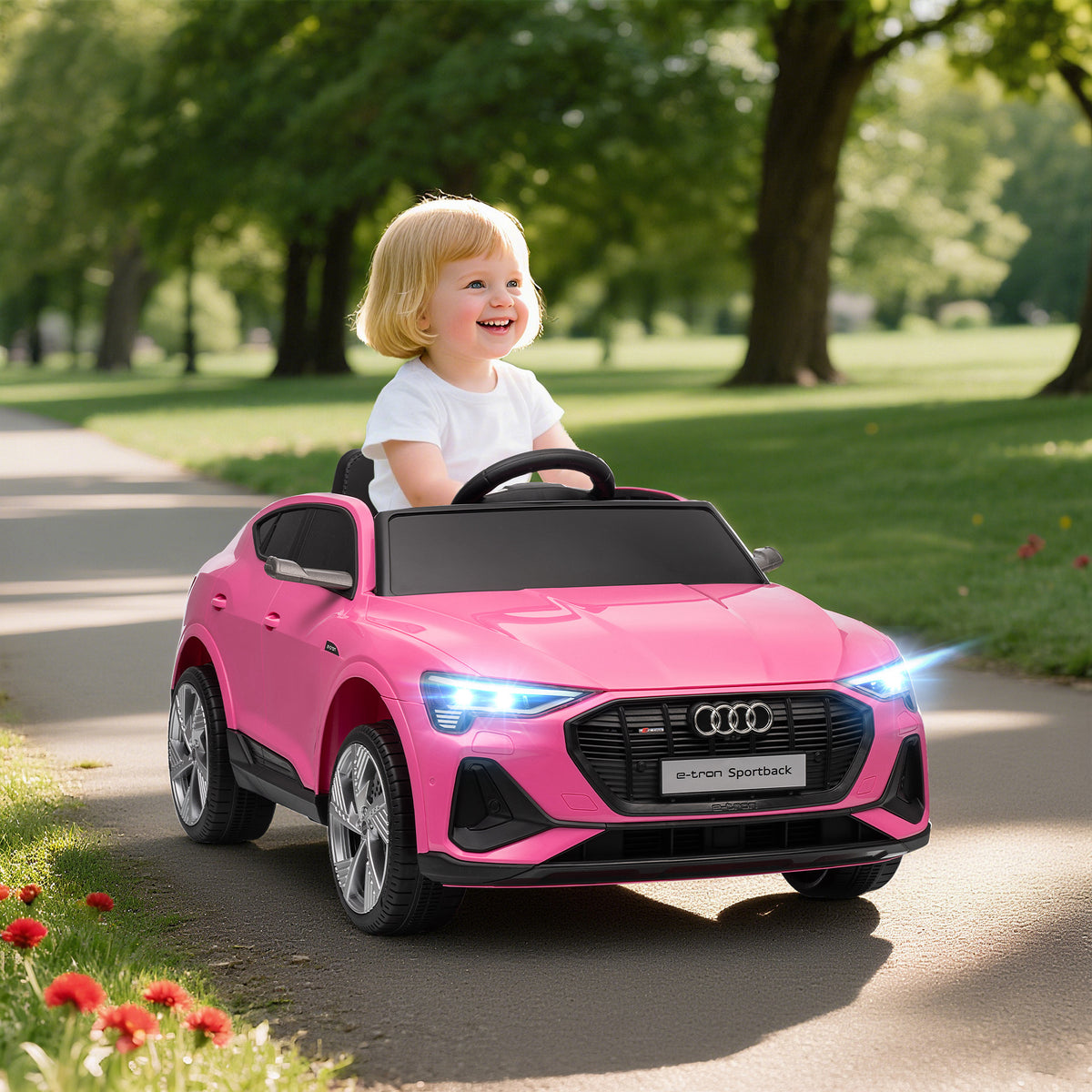 Voiture électrique enfants, véhicule électrique 12V avec télécommande 2,4G, phares, musique, klaxon, port USB, MP3, rose-1